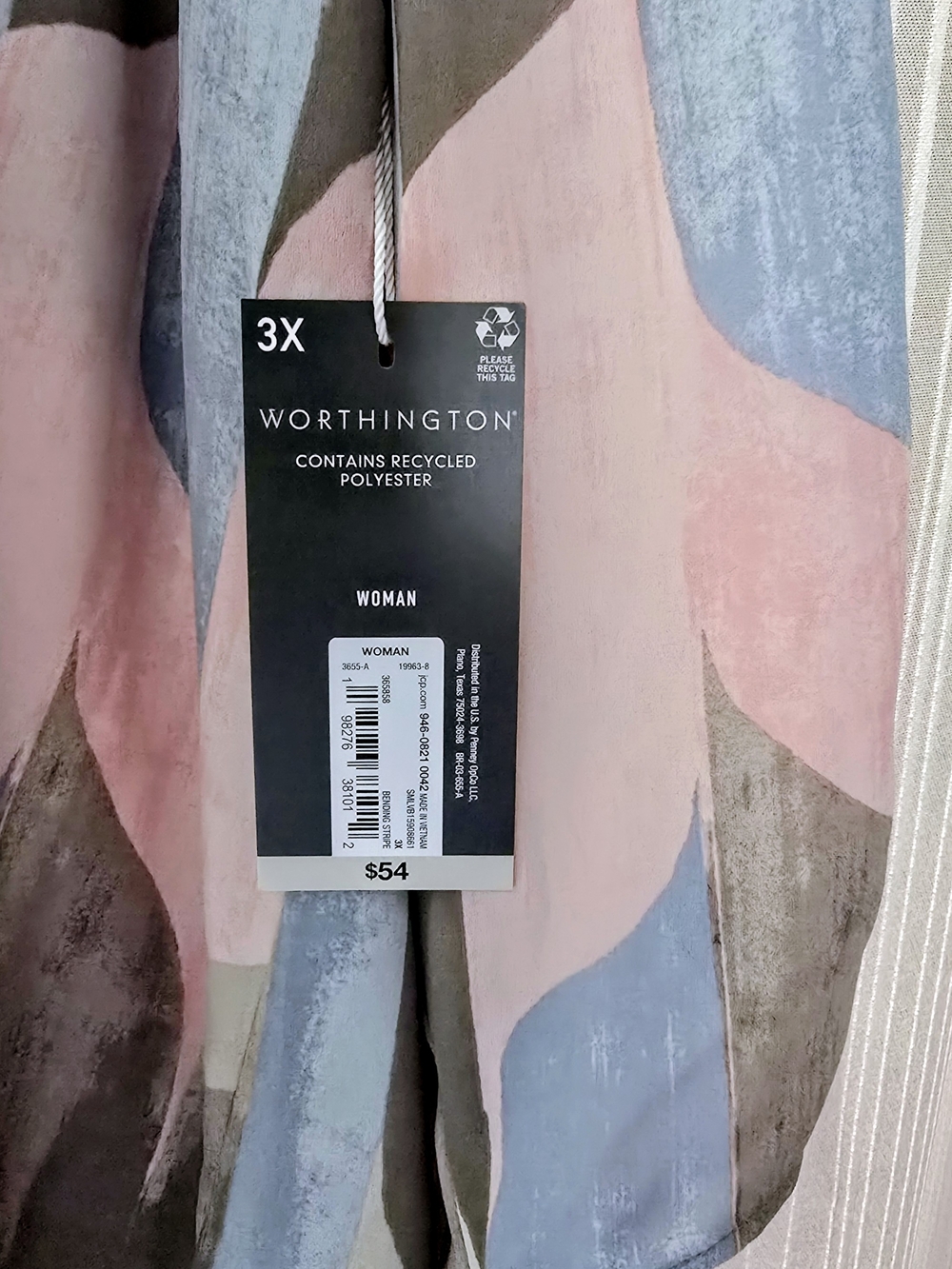 Worthington Pink Blue Gray Abstract V-Neck Tunic - Picture 3 of 3